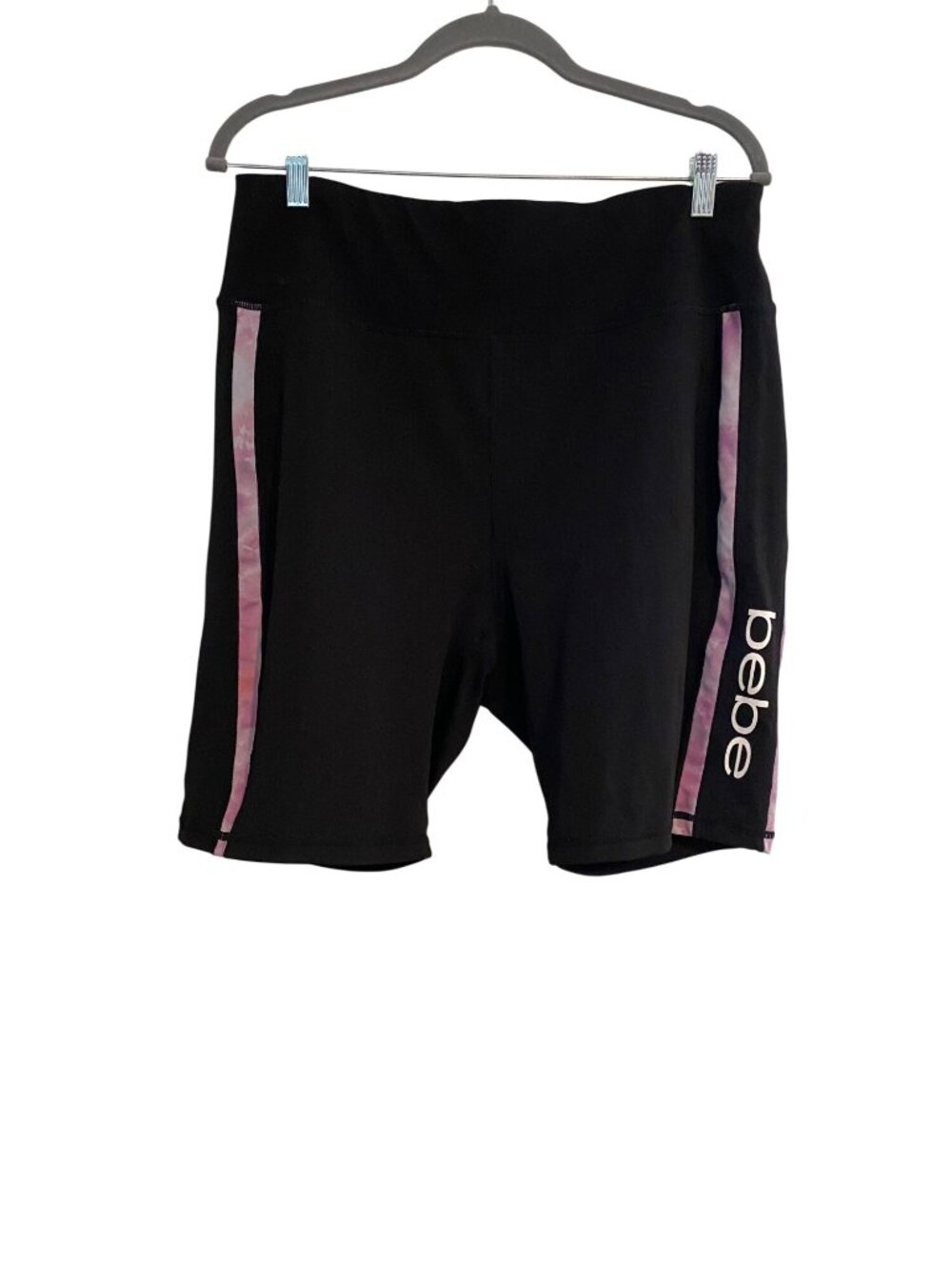 Bebe Sport Women's 2X Black Biker Shorts With Pink Tie-Dye Side Stripes Workout